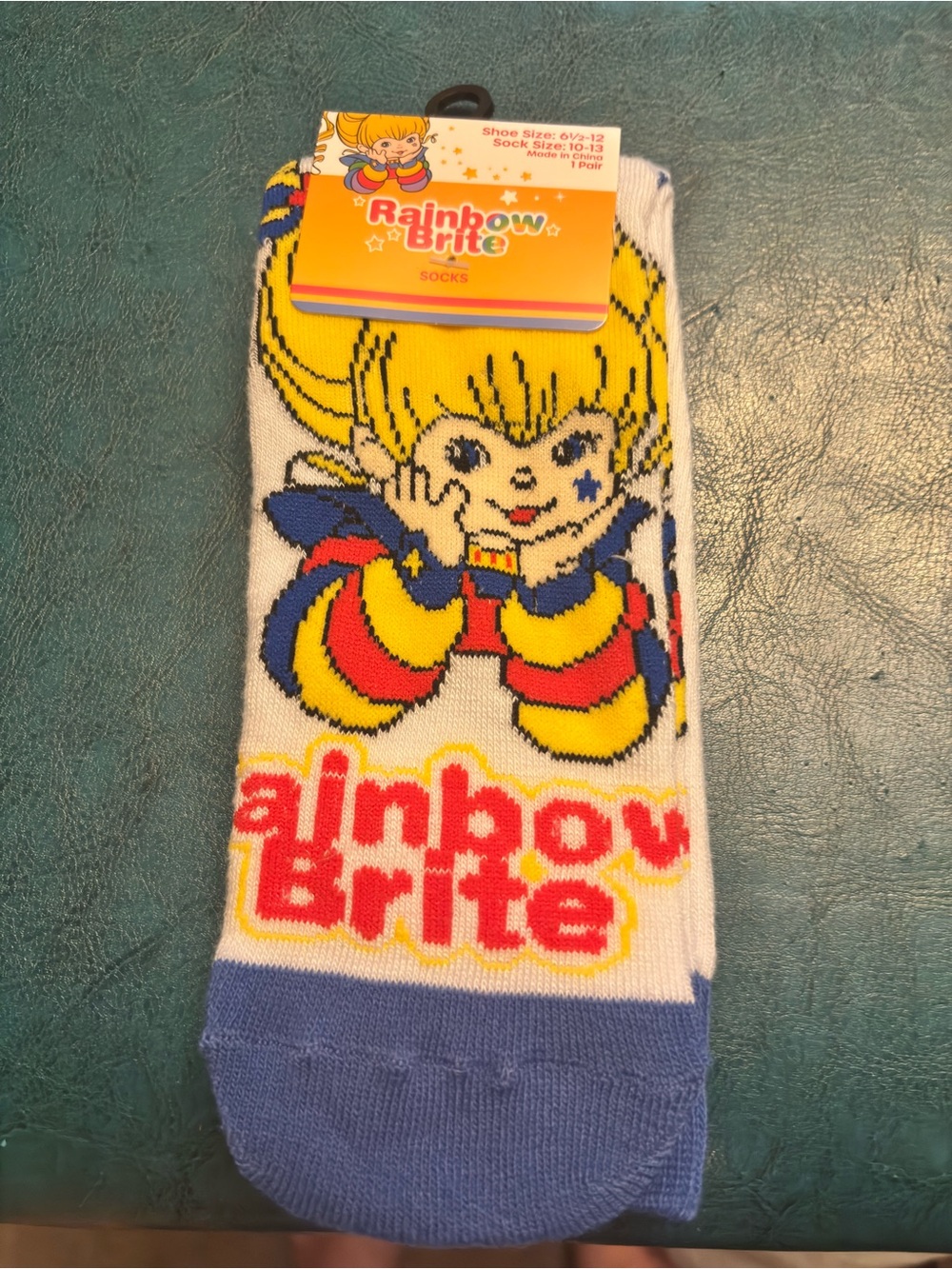 Rainbow Brite Crew Socks in White, Yellow & Blue
